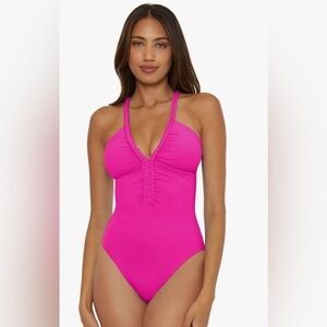 SOLUNA SWIM Lake Side Vibrant Pink Women's One piece Swimsuit Size XL